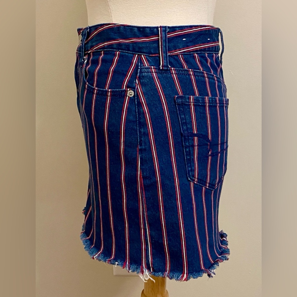 America Eagle Super Stretch Blue Red Striped 6 Americana Denim Mini Jean Skirt - Picture 6 of 12